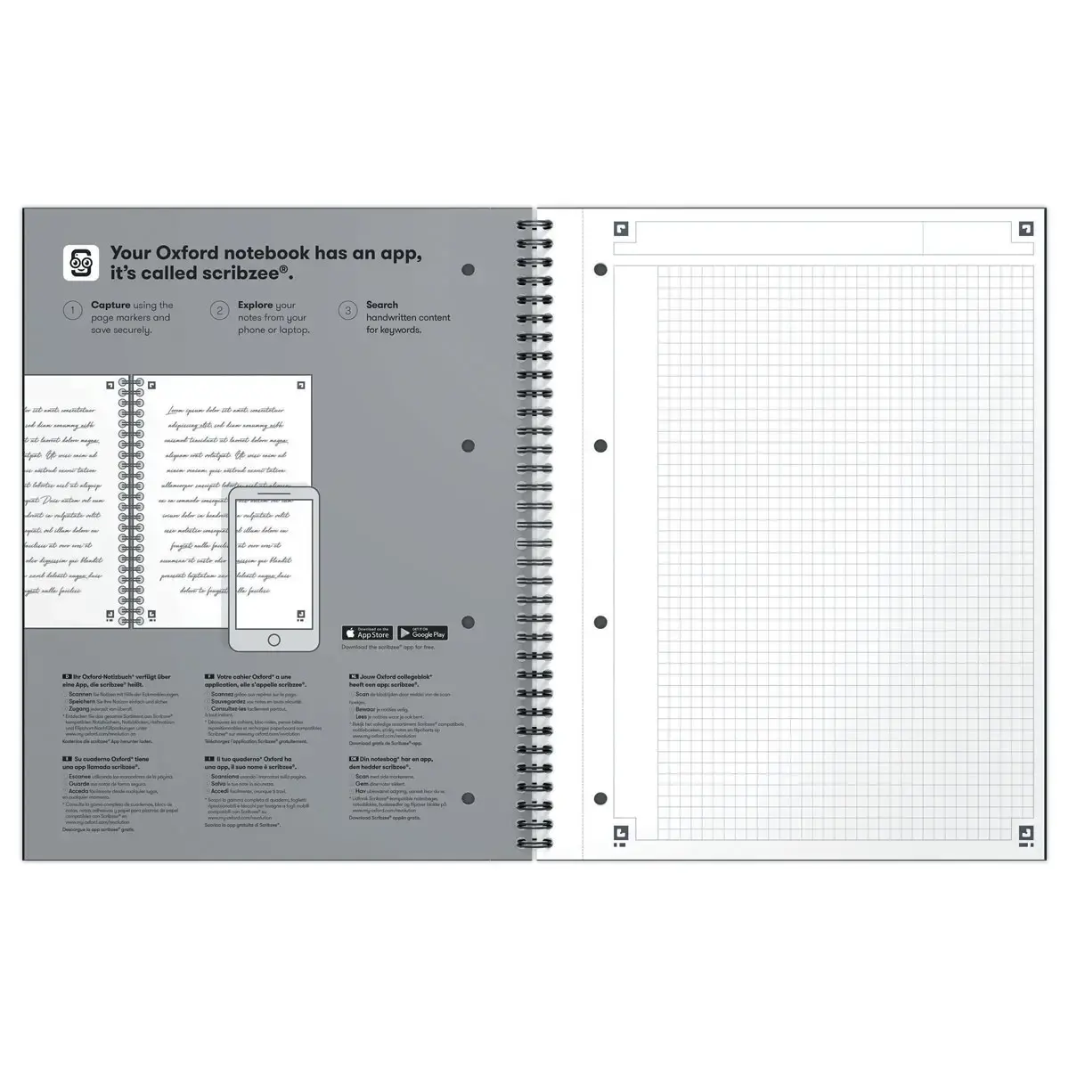 Cahier spirale Notebook A4+, 160p, 5x5, Oxford international Rouge