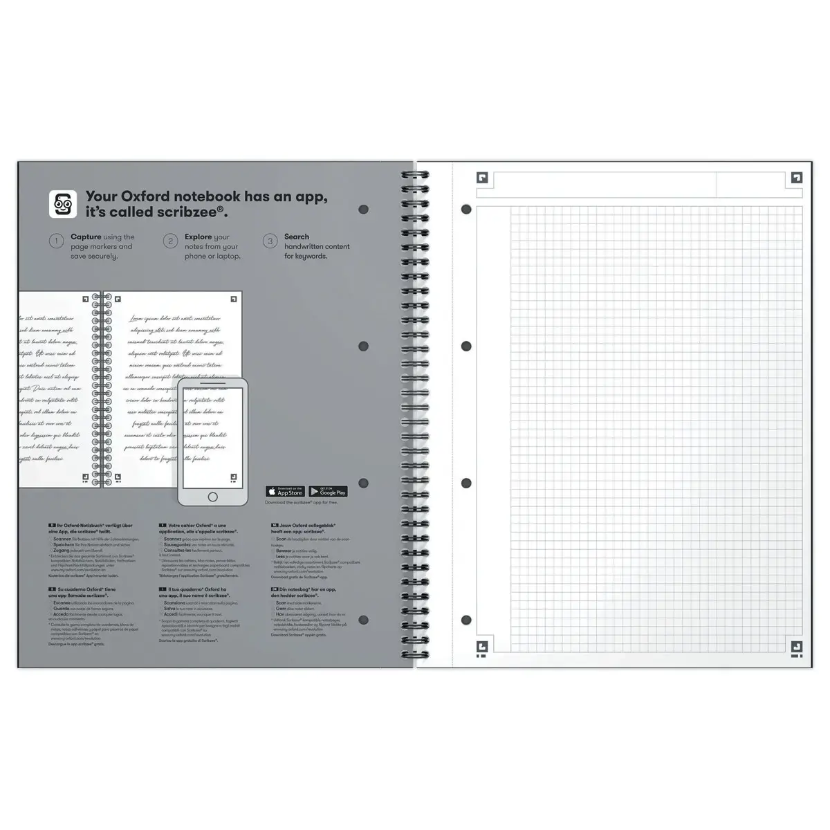 Cahier spirale Notebook A4+, 160p, 5x5, Oxford international Pétrole
