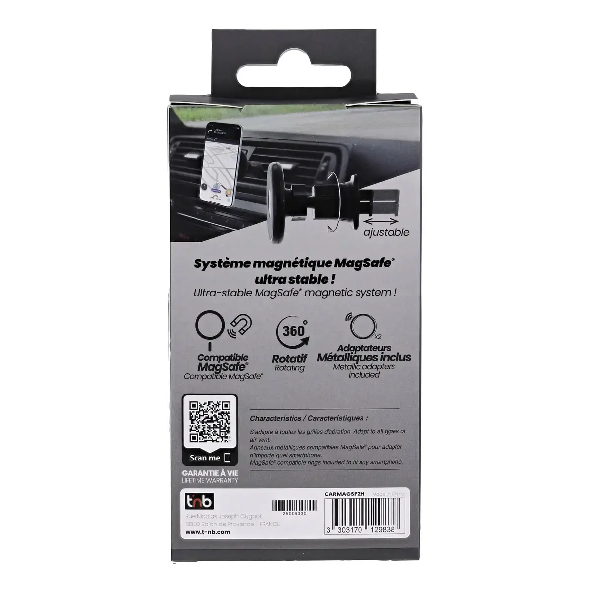 Support chargeur voiture universelle magnétique TnB