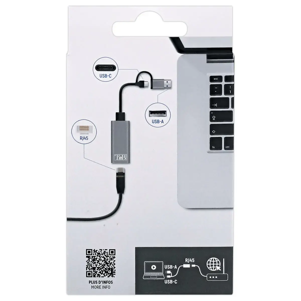 Adaptateur USB vers RJ45 &ndash; 1 GBPS &ndash; Gris &ndash; T&rsquo;nB 