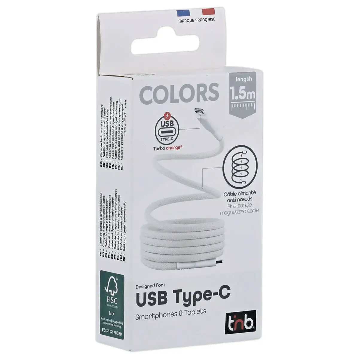 C&acirc;ble USB-C/USB-C magn&eacute;tique - Blanc - T'NB 