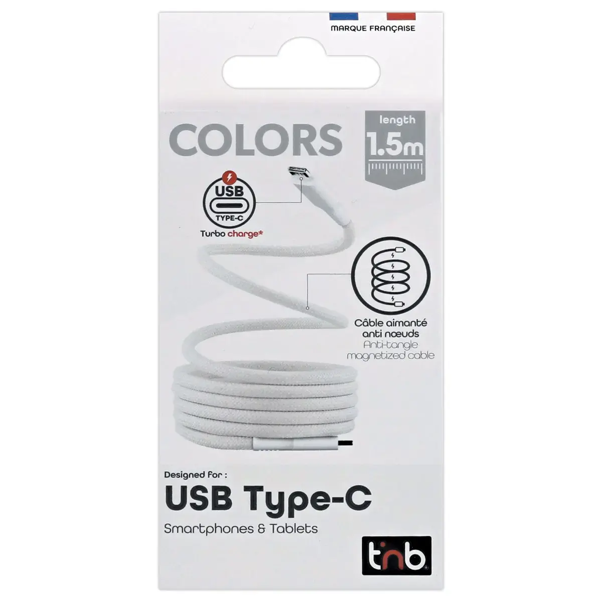 C&acirc;ble USB-C/USB-C magn&eacute;tique - Blanc - T'NB 