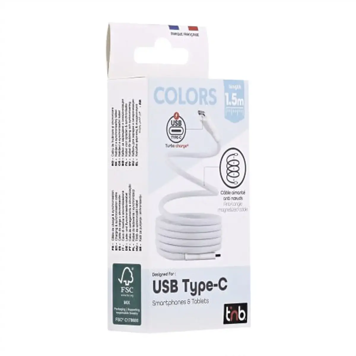 C&acirc;ble USB-C/USB-C magn&eacute;tique - Bleu et blanc - T'NB 