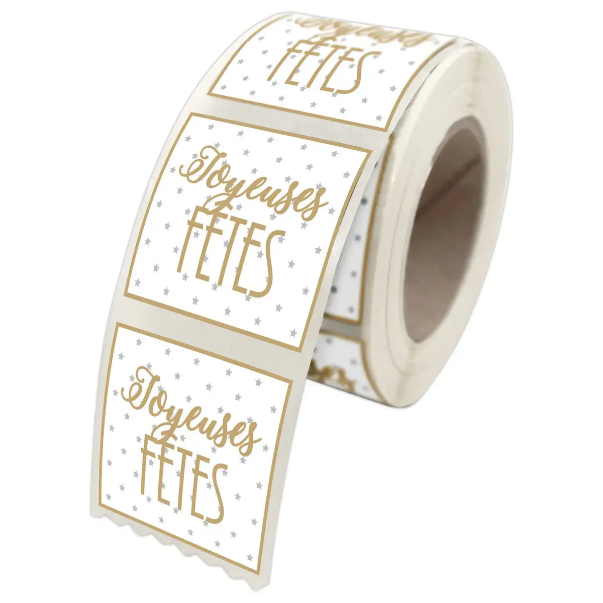 Rouleau de 500 étiquettes fantaisie "Joyeuses Fêtes" 4x3,5cm