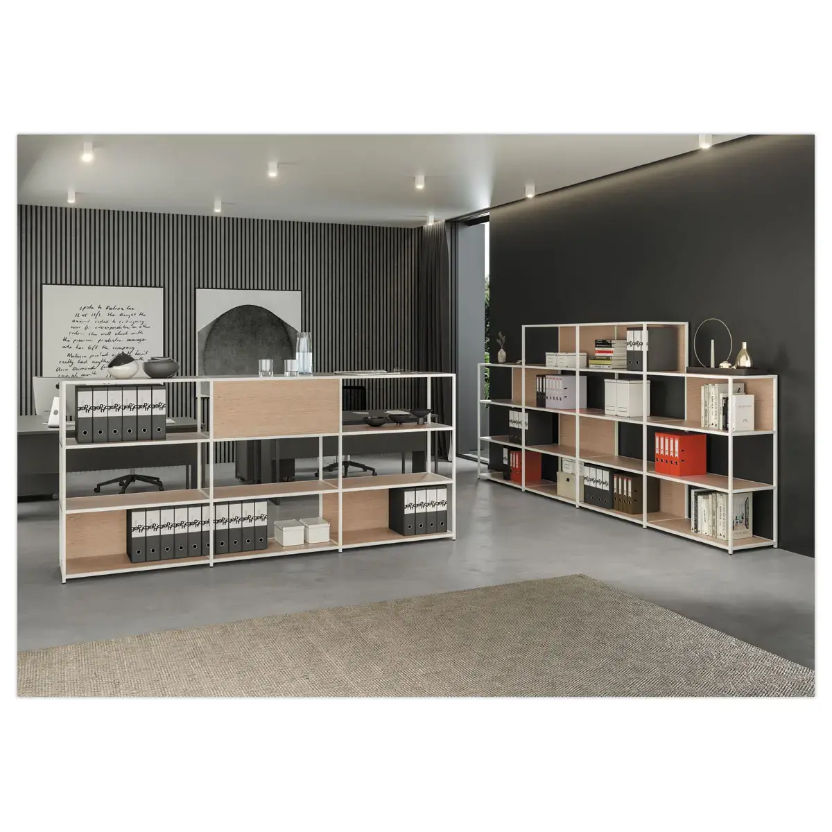Bibliothéque filaire moyenne blanc chêne monté