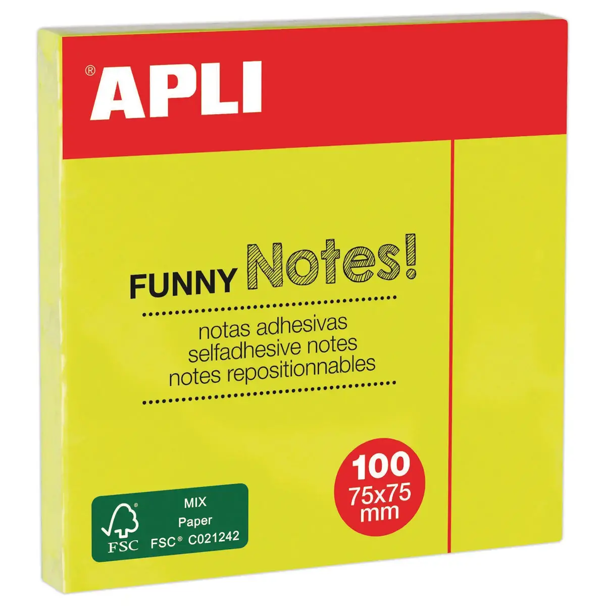 Bloc notes adh&eacute;sives 75 x 75 mm jaune fluo 