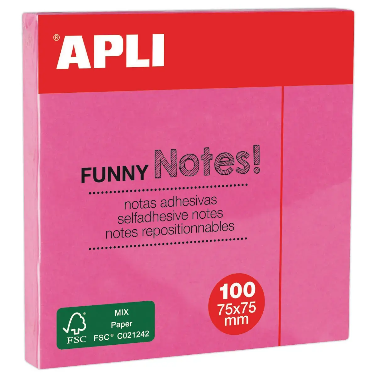 Bloc notes adh&eacute;sives 75 x 75 mm rose fluo 
