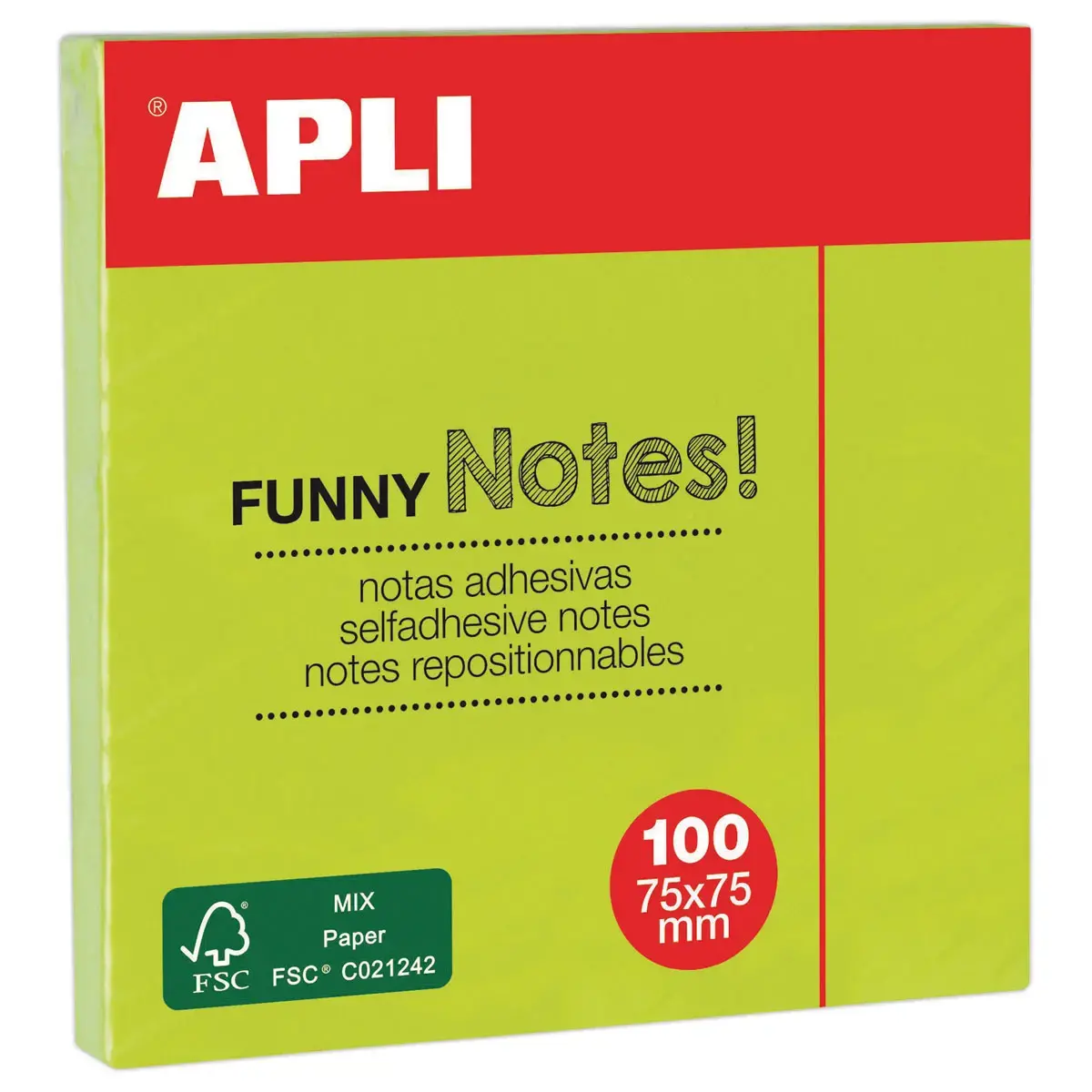 Bloc notes adh&eacute;sives 75 x 75 mm vert fluo 