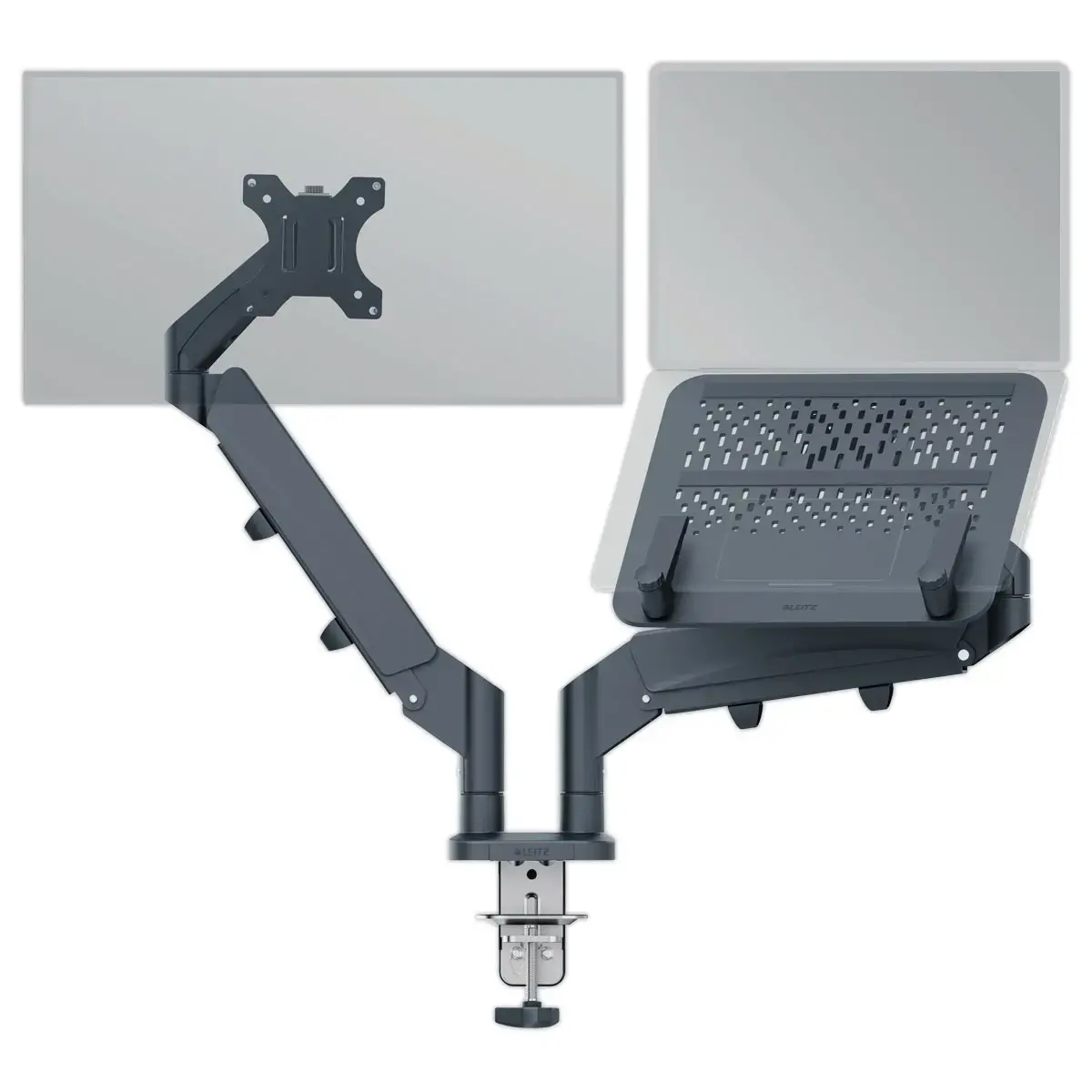 Bras double pour écran et ordinateur portable - Faible encombrement - Gris foncé - LEITZ ERGO