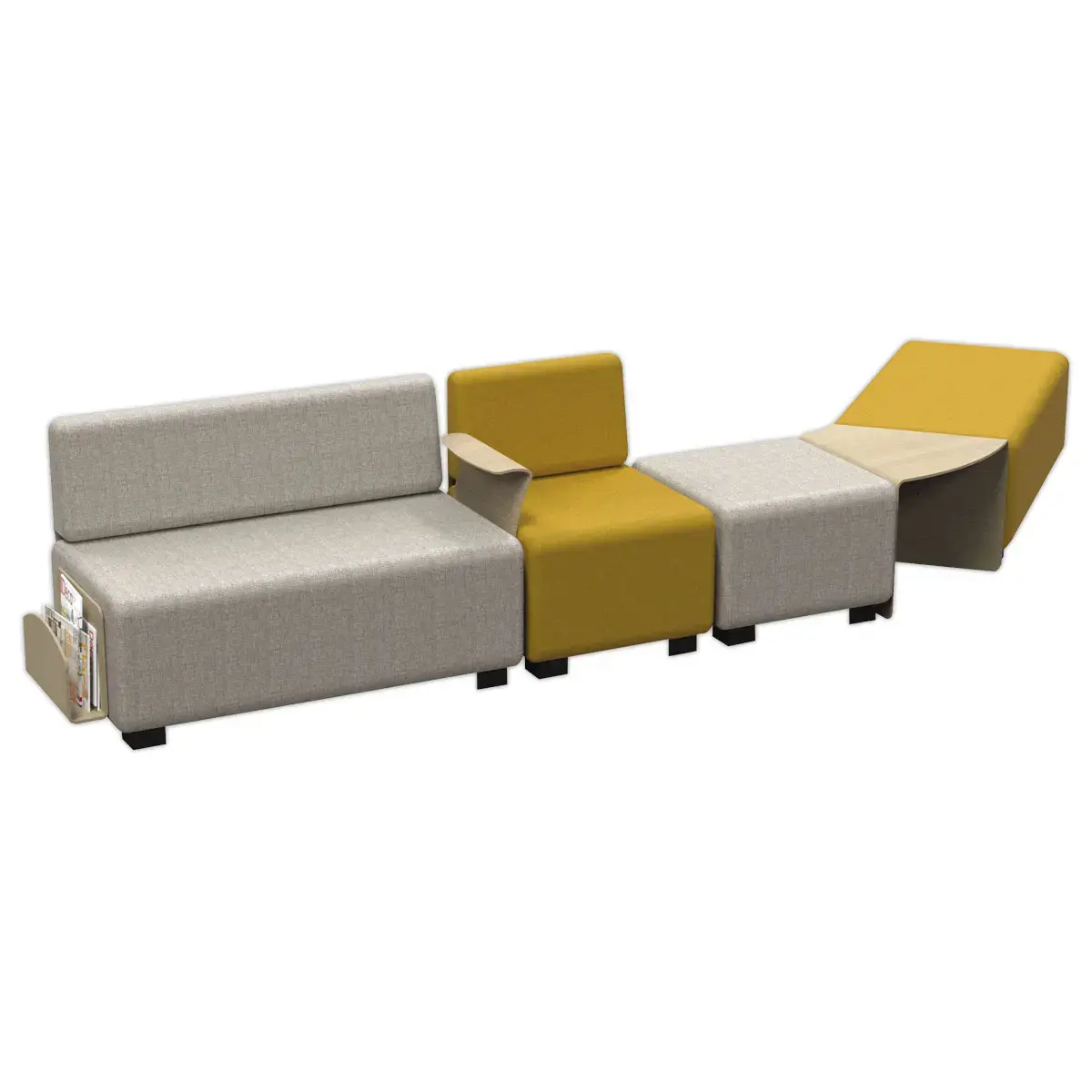 Pouf angulaire Hizia 1 place gris monté
