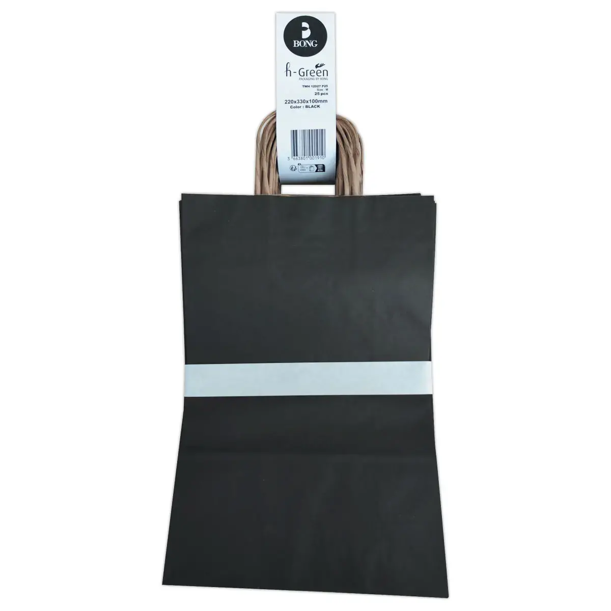 25 Sac kraft poignées torsadées L 22 x P10 x H 33 cm - Noir