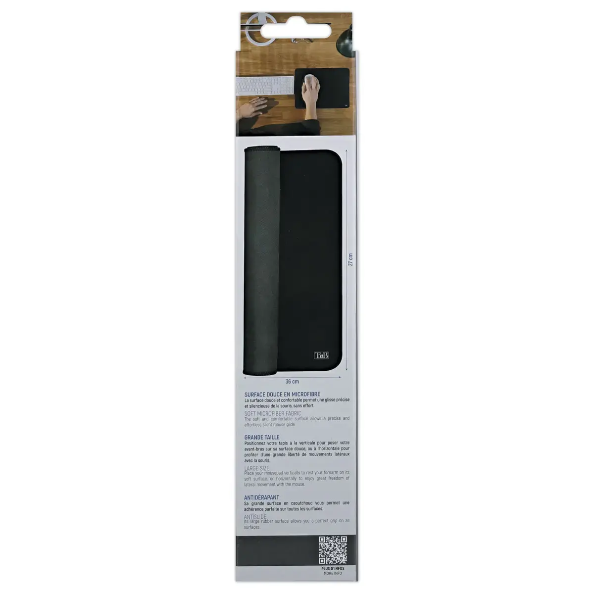 Tapis de souris souple - 36 x 27 cm - Noir - T'NB