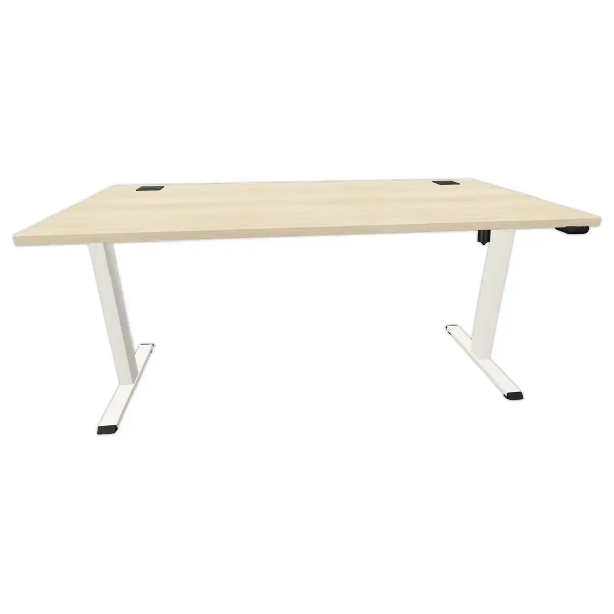 Bureau &eacute;lectrique Eco &ndash; 160 x 80 cm &ndash; Plateau acacia et pieds blancs &ndash; Livr&eacute; mont&eacute; 