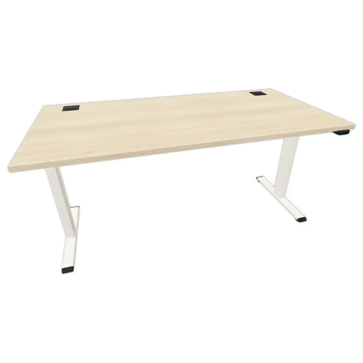 Bureau &eacute;lectrique Eco &ndash; 160 x 80 cm &ndash; Plateau acacia et pieds blancs &ndash; Livr&eacute; mont&eacute; 