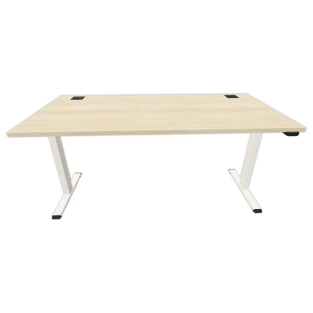 Bureau &eacute;lectrique Eco &ndash; 160 x 80 cm &ndash; Plateau acacia et pieds blancs &ndash; Livr&eacute; mont&eacute; 