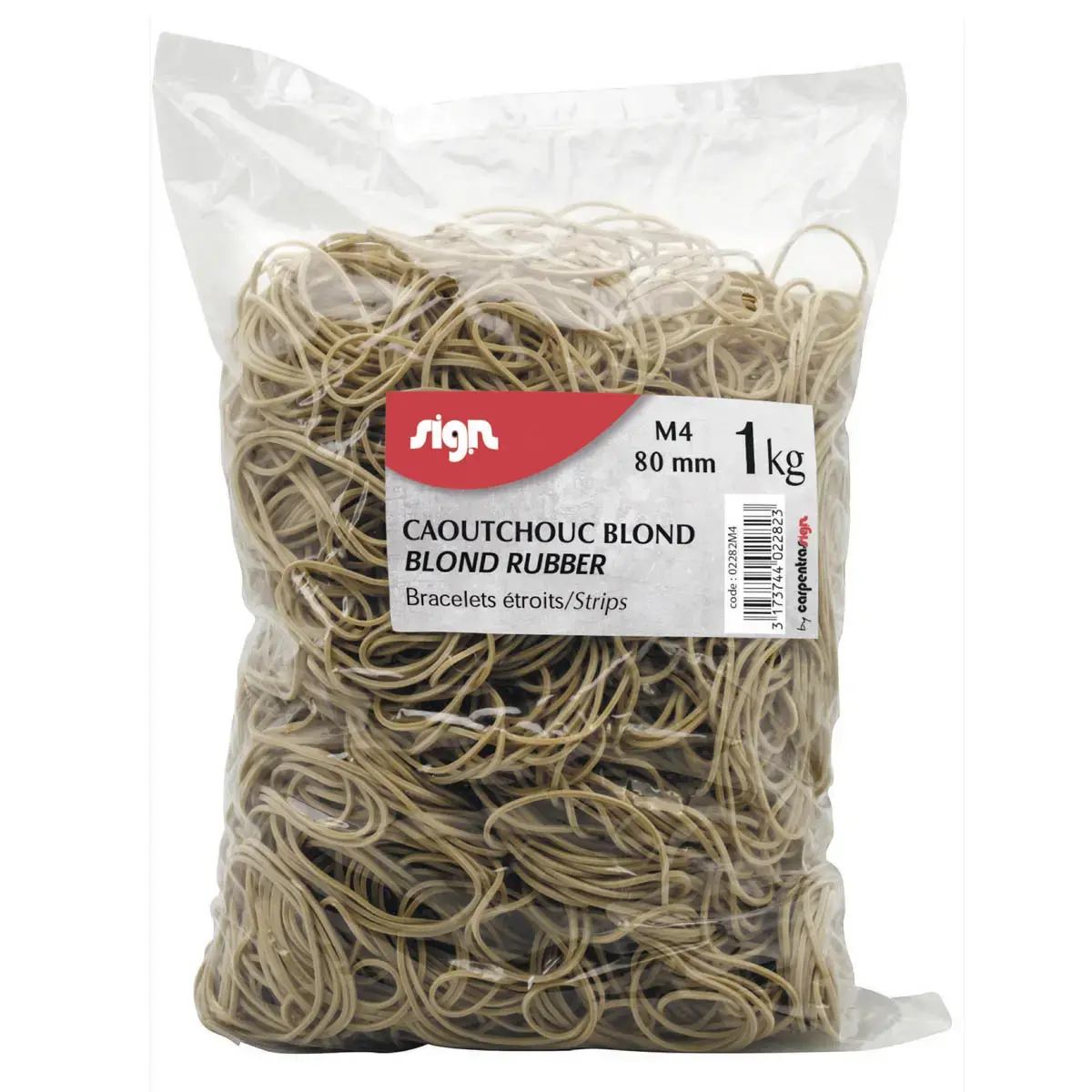 Sachet de bracelets caoutchouc &eacute;troitsSIGN 80 mm 1 kg coloris blond 
