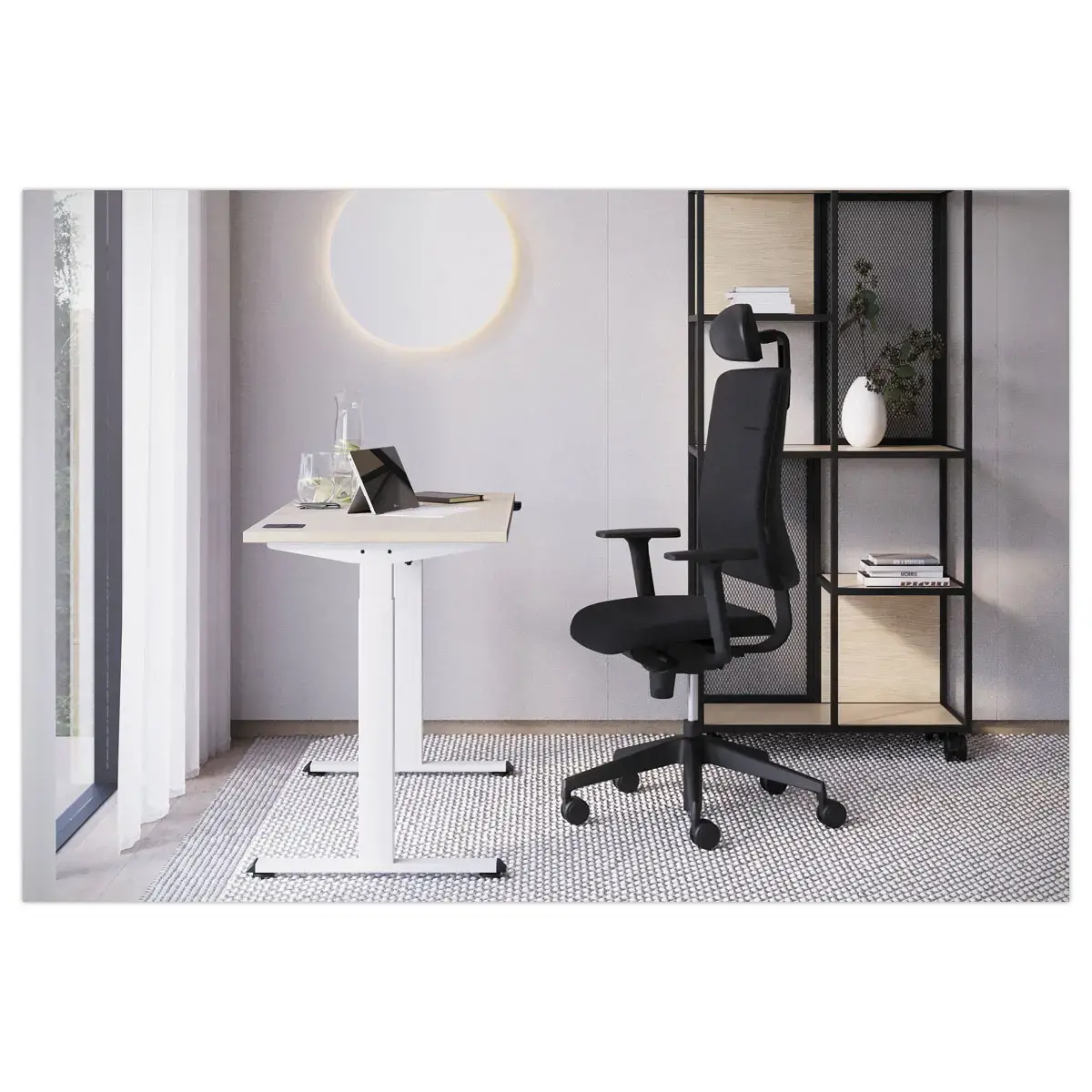Bureau Eco electrique acacia/noir monte 120x 60 cm