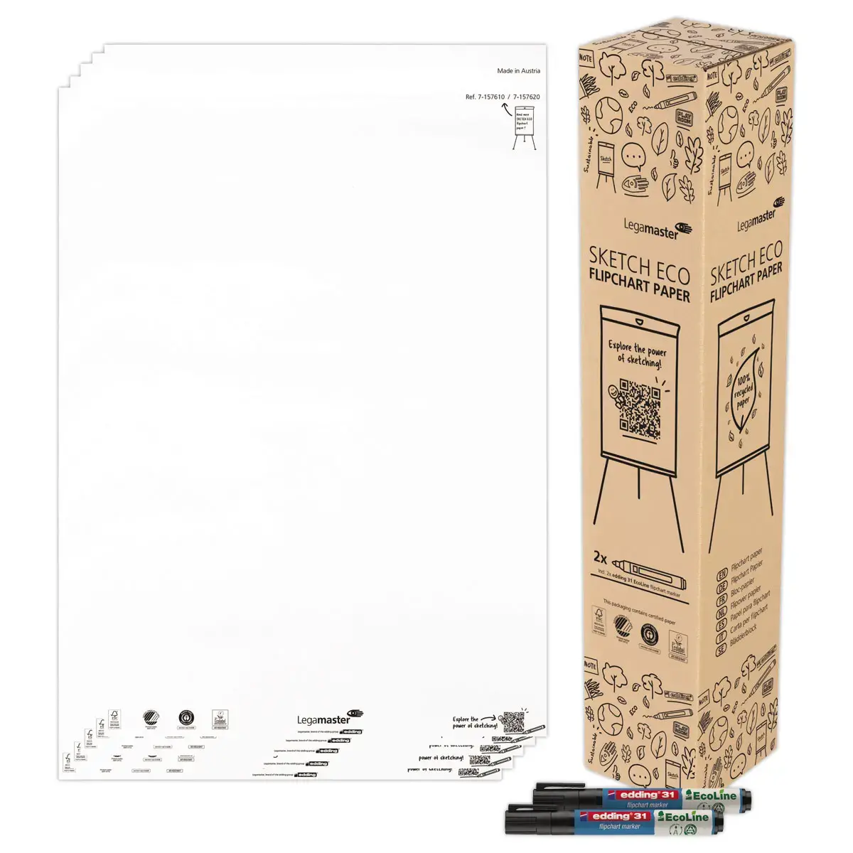 5 Blocs de papier pour chevalet - 5 x 20 feuilles unies - LEGAMASTER 