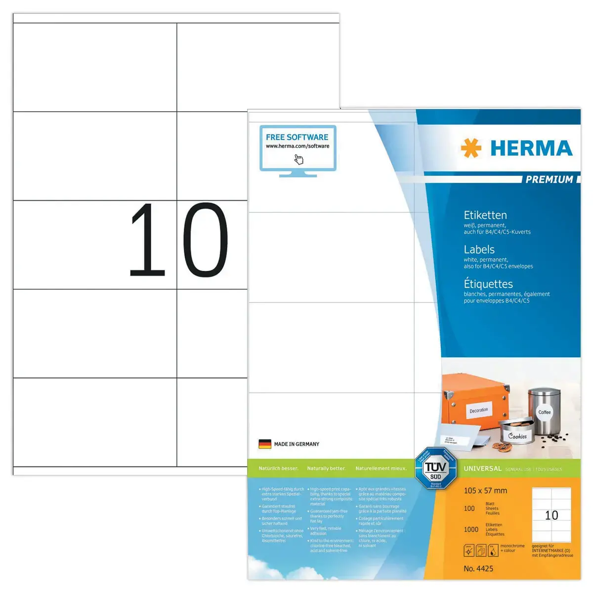 Etiquettes Herma 4425 - 105 x 57 mm, blanc 