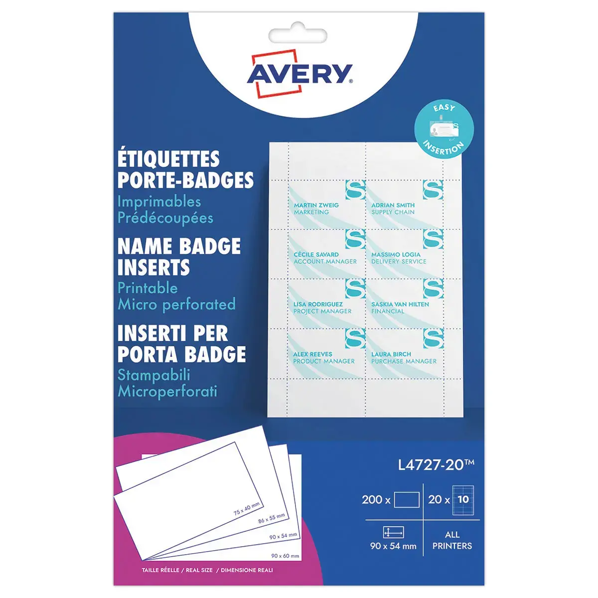 200 Planches badges imprimables - 9 x 5,4 cm - Avery