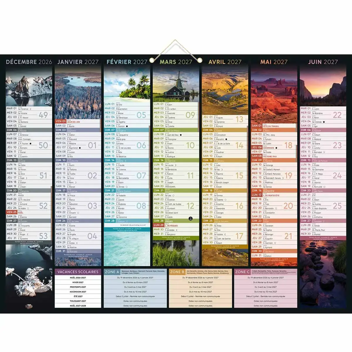 Calendrier banque Bouchut Bancolor 14 mois R/V - 55 x 40,5 cm 