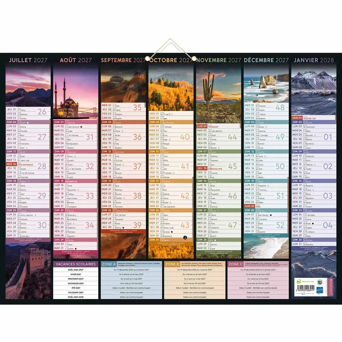 Calendrier banque Bouchut Bancolor 14 mois R/V - 55 x 40,5 cm 