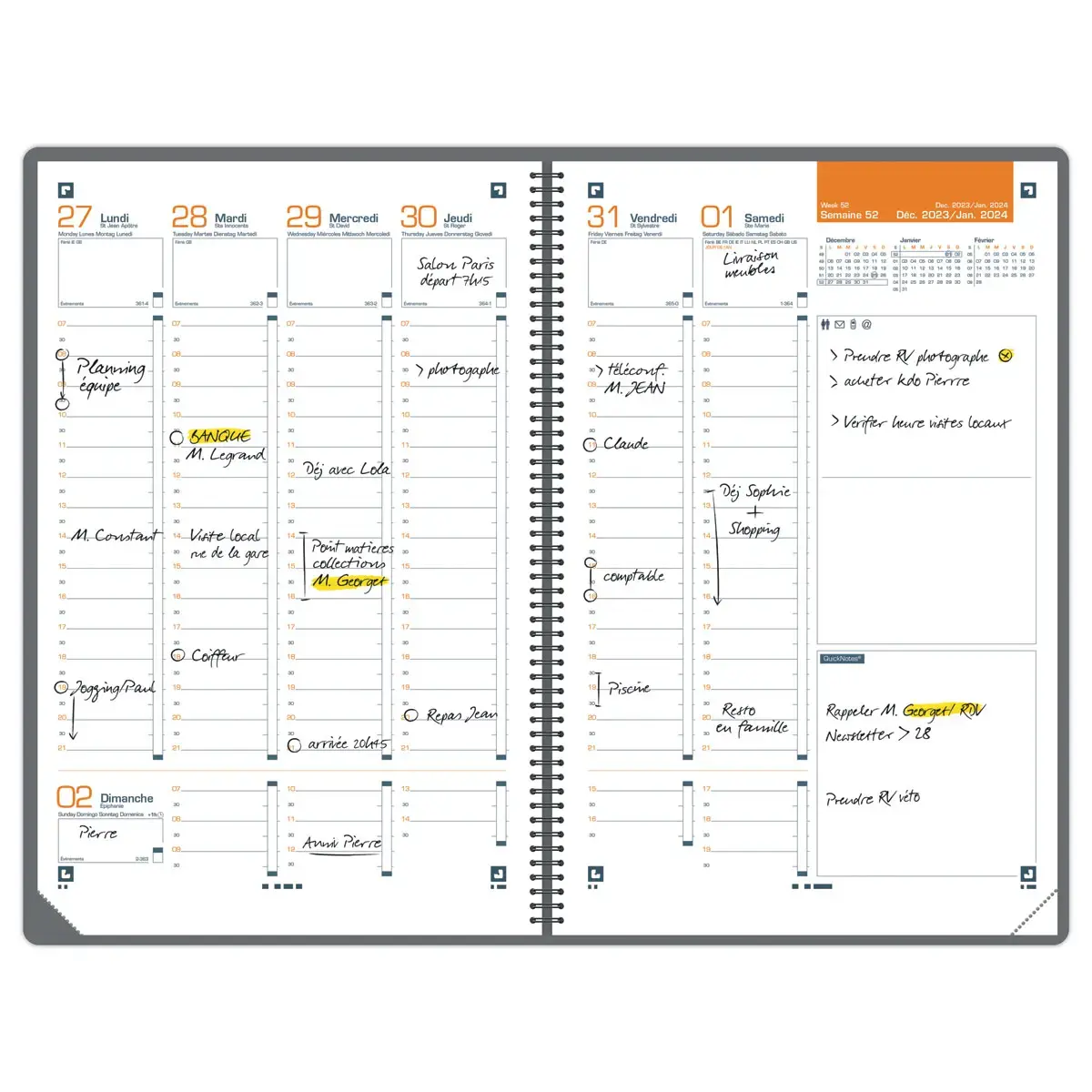 Agenda Oxford International A4 160p 1 sem/2 pages 2027 - Noir