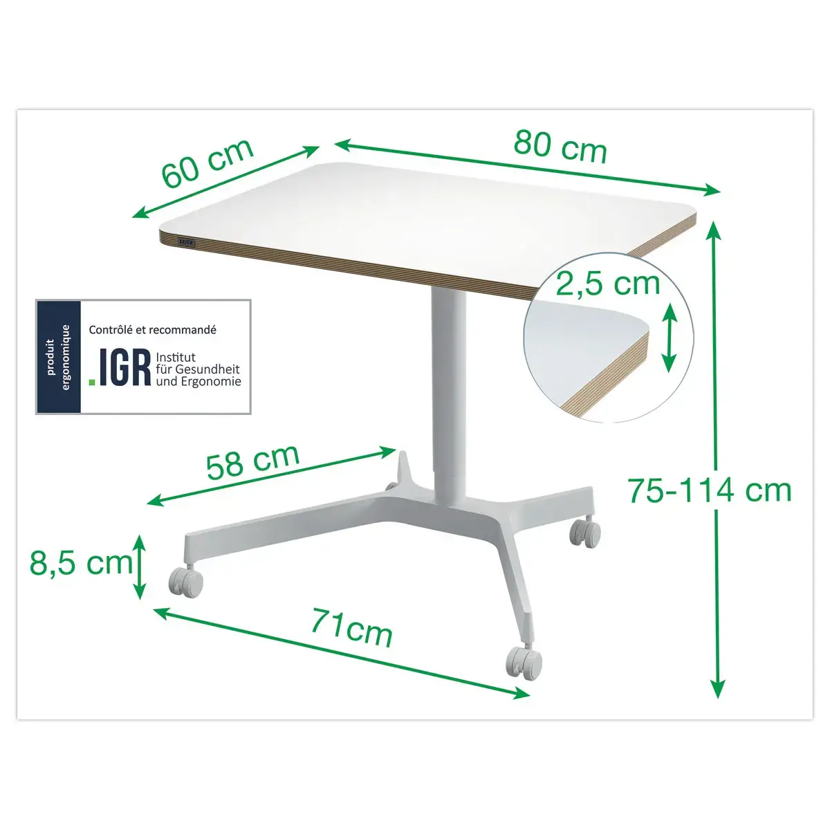 Bureau assis-debout compact - R&eacute;glage pneumatique - LEITZ Ergo 