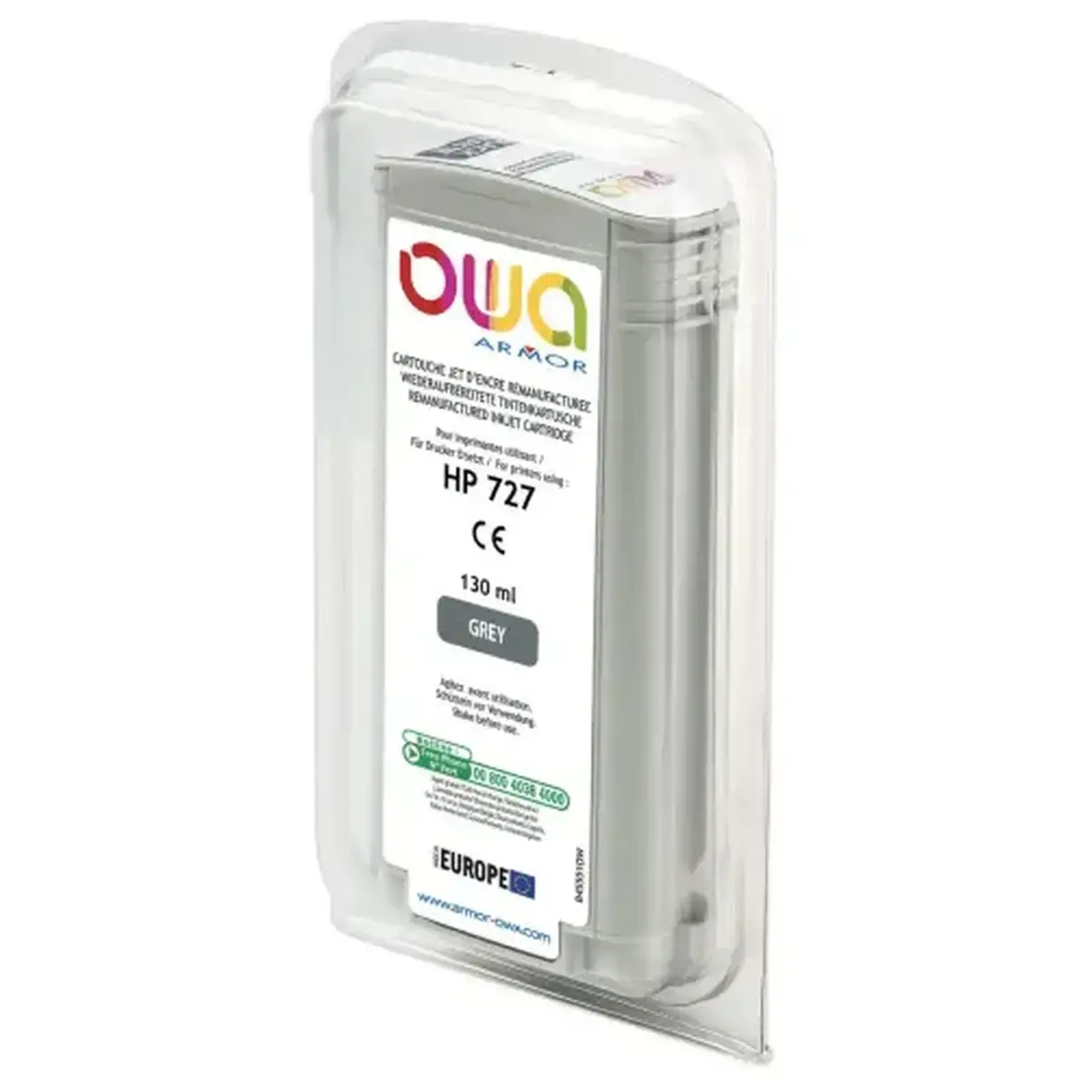 Cartouche B45551OW OWA pour traceurs comp HP 727 130 ml - Gris