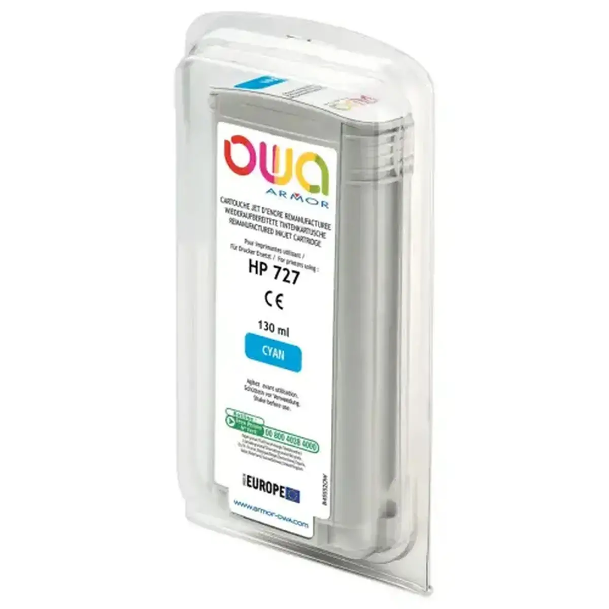 Cartouche B45552OW OWA pour traceurs comp HP 727 130 ml - Cyan 
