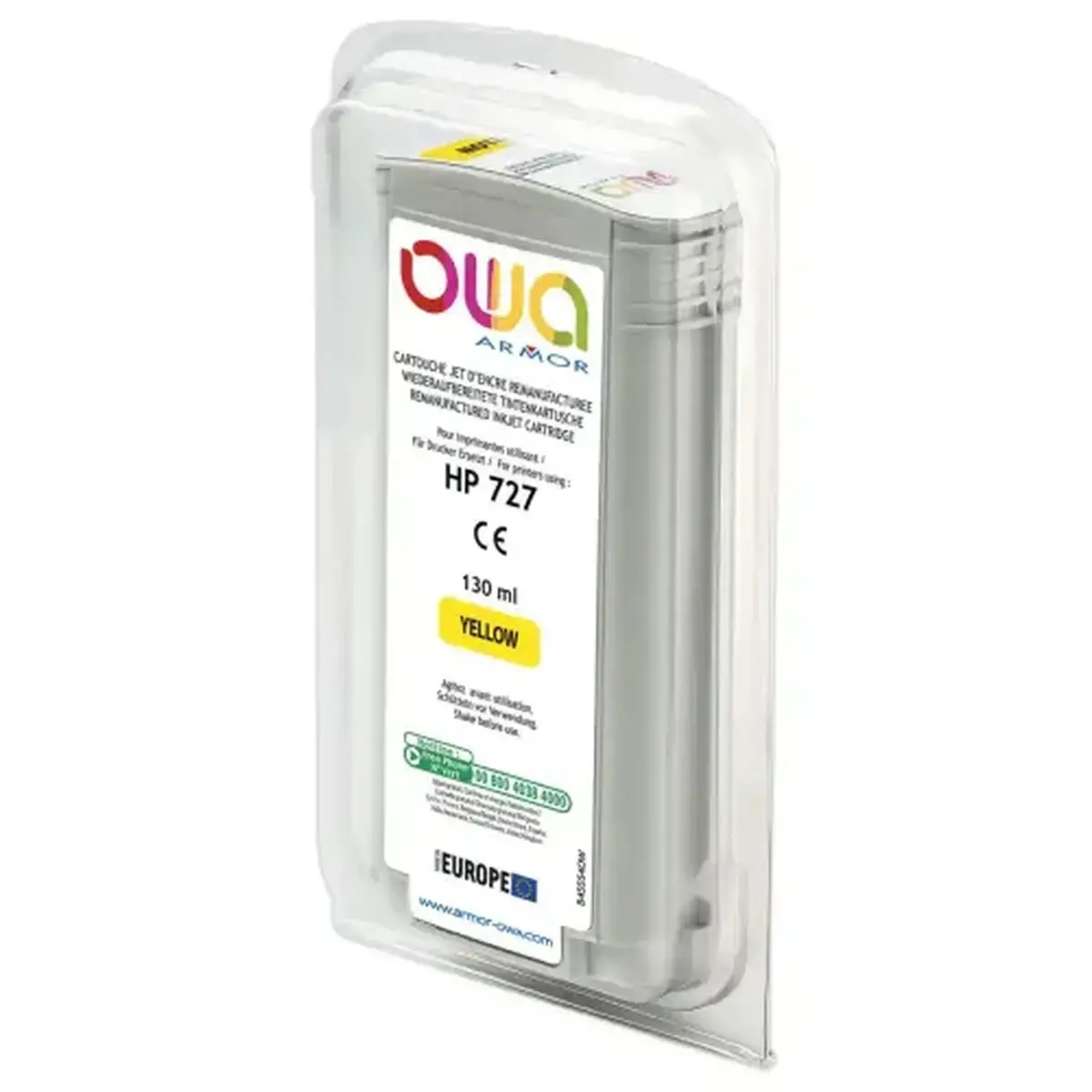 Cartouche B45554OW OWA pour traceurs compatible HP 727 130 ml - Jaune