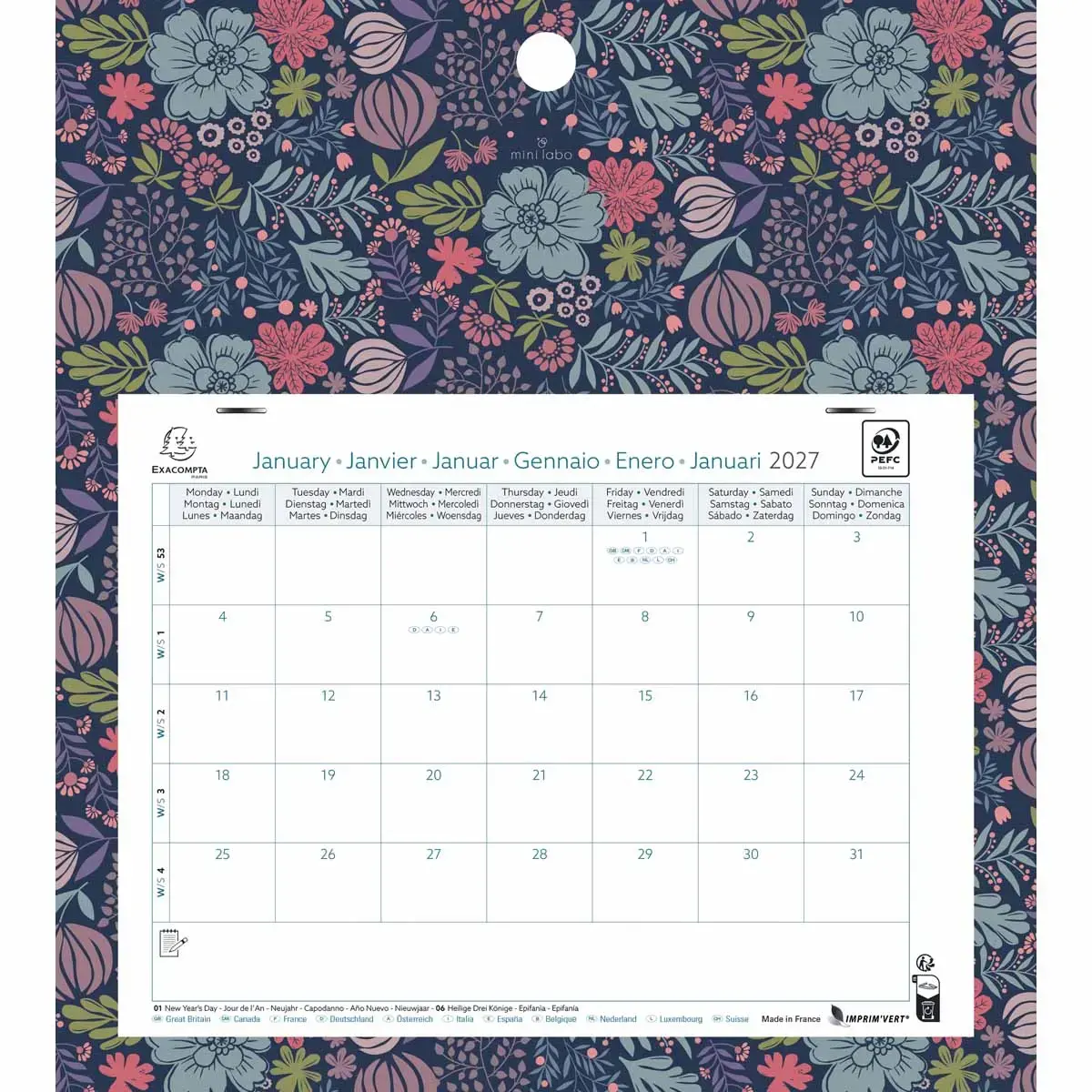 Calendrier mensuel sur plaque 27,5 cm x 30,5 cm EASYCAL - Mini labo