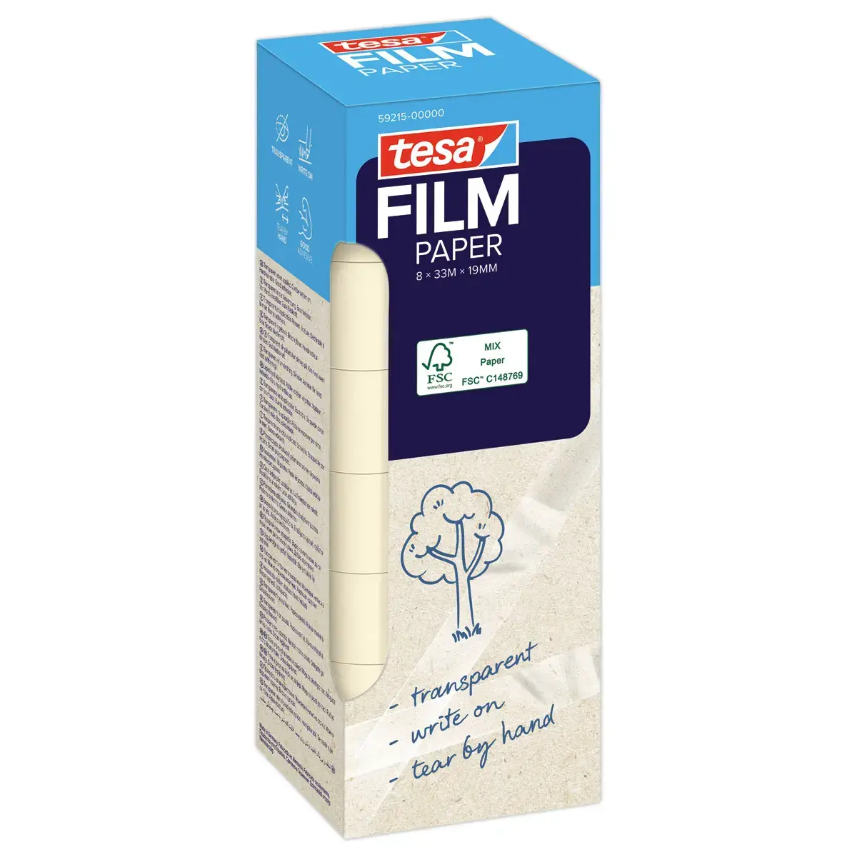 8 Rubans adh&eacute;sifs Tesafilm&reg; Paper 33M X 19mm - les 8 rouleaux 
