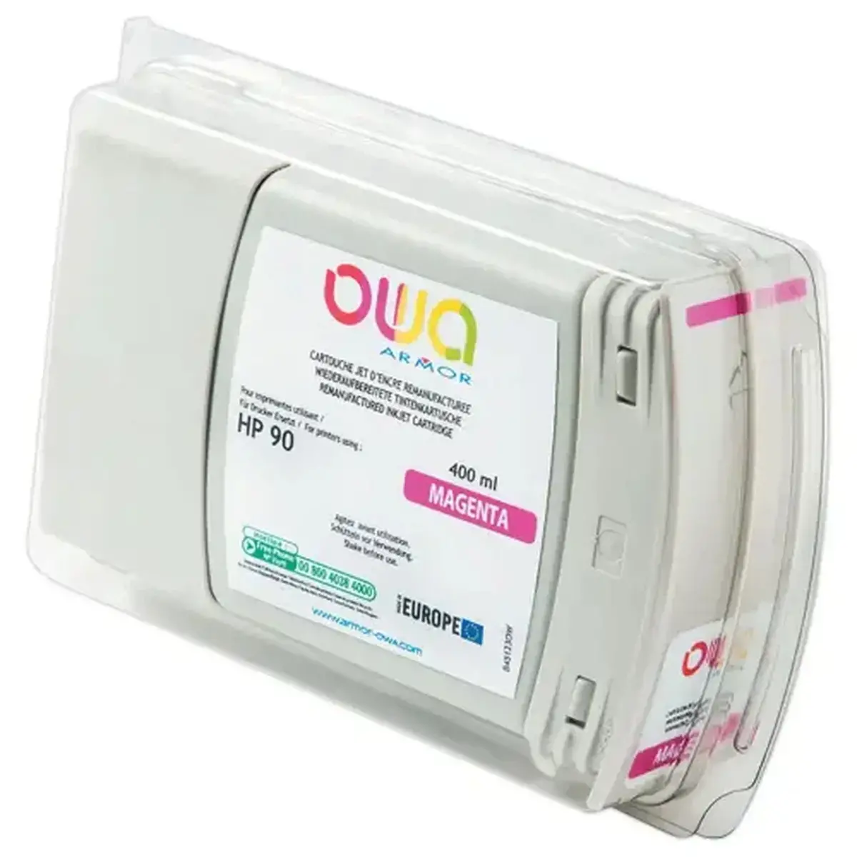 Cartouche B45123OW OWA pour traceurs compatible HP90 400 ml - Magenta