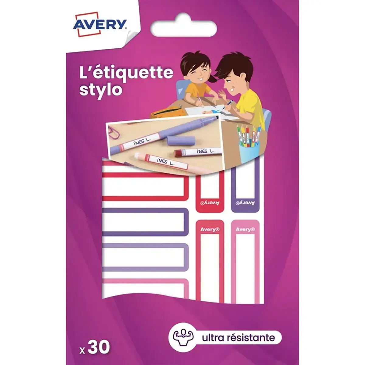 30 paquets 30 &eacute;tiquettes stylos - cama&iuml;eurose/violet/rouge - 50 x 10 mm 