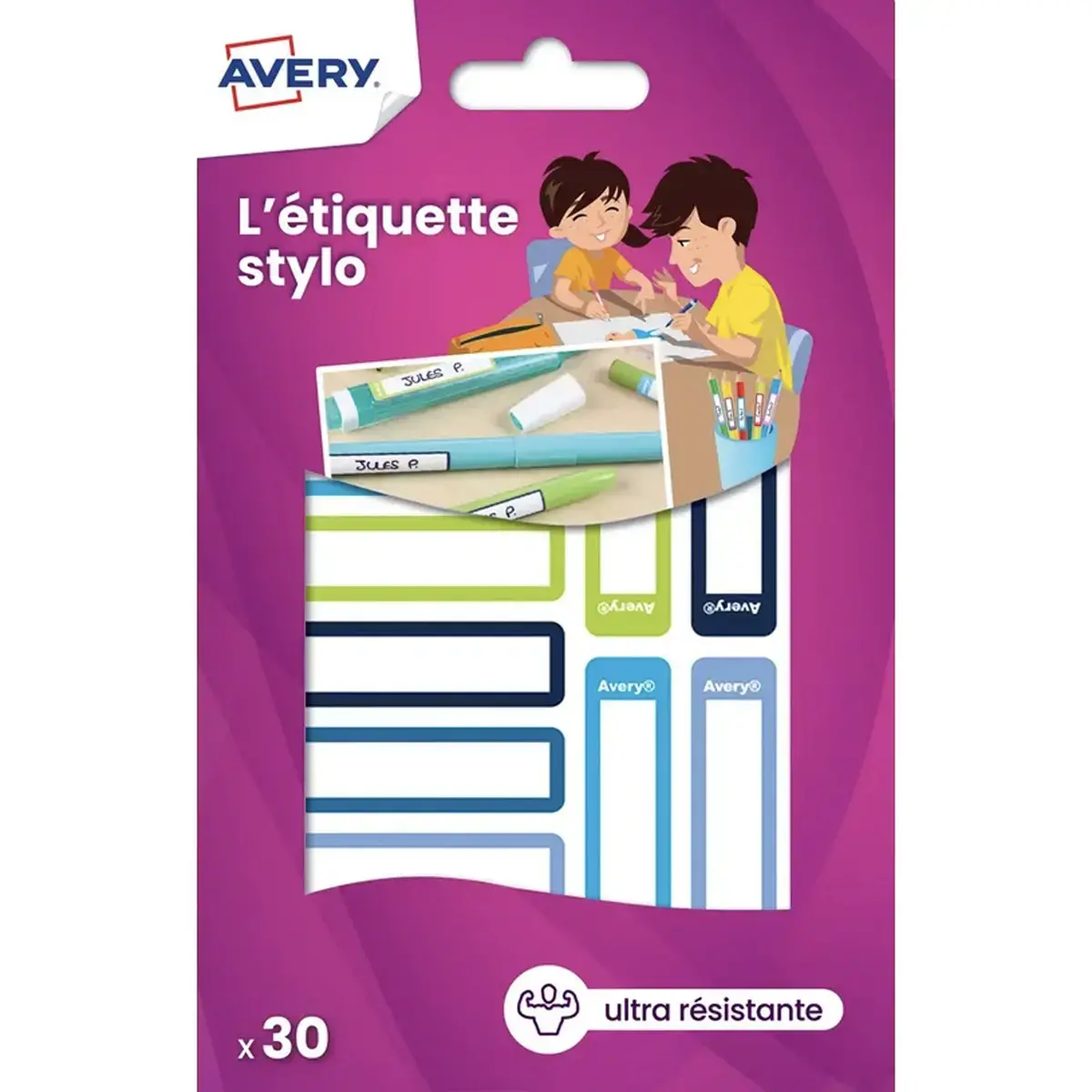 30 paquets 30 &eacute;tiquettes stylos - cama&iuml;eubleu/vert - 50 x 10 mm 