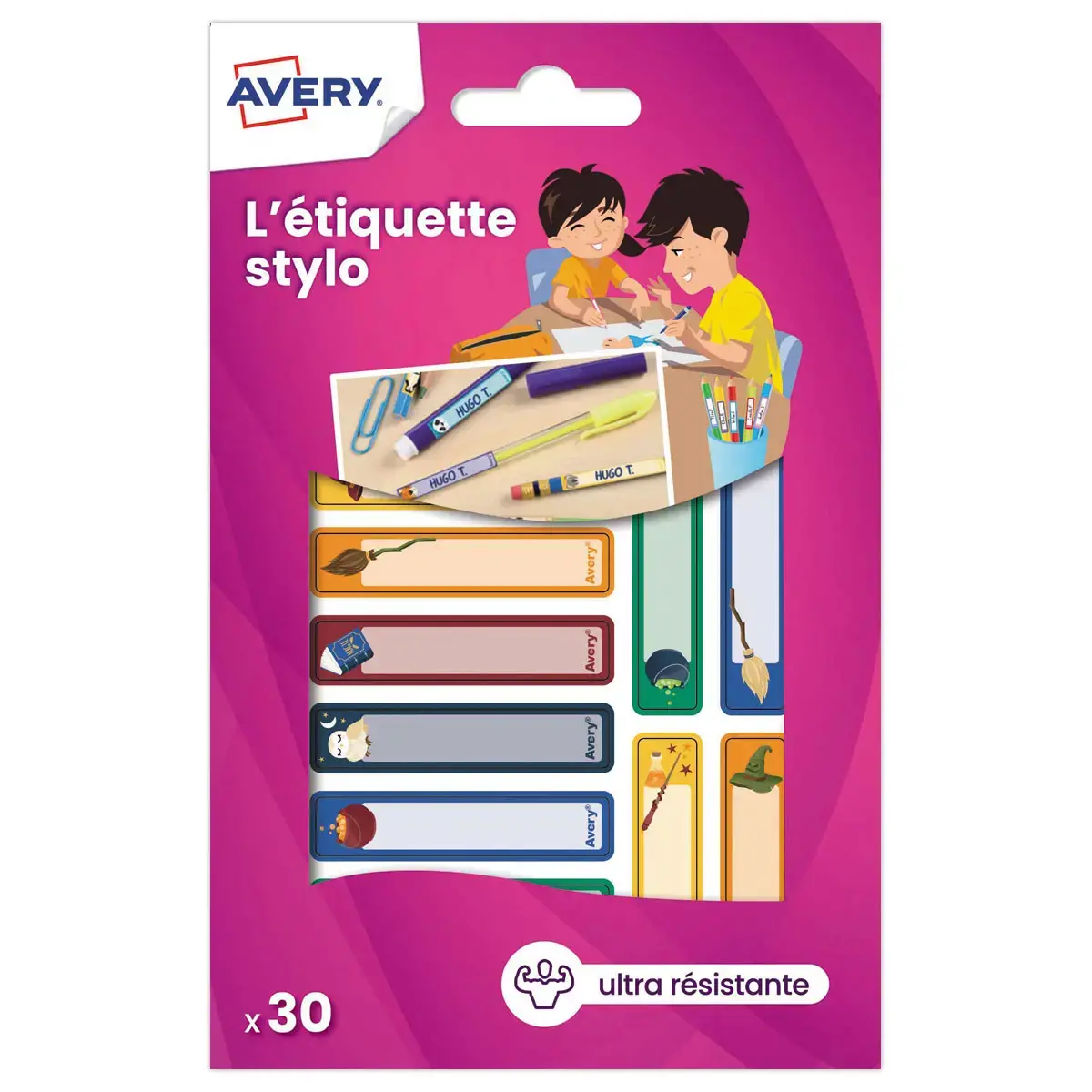 30 30 &eacute;tiquettes stylos - motifs magie - 50 x 10 mm 