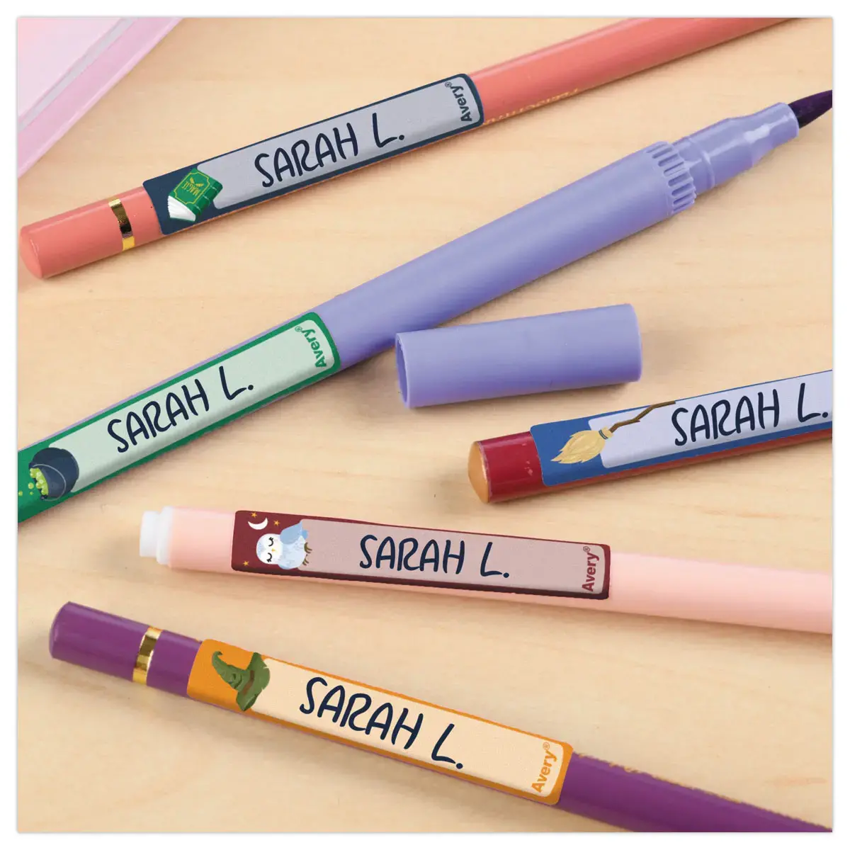 30 30 &eacute;tiquettes stylos - motifs magie - 50 x 10 mm 