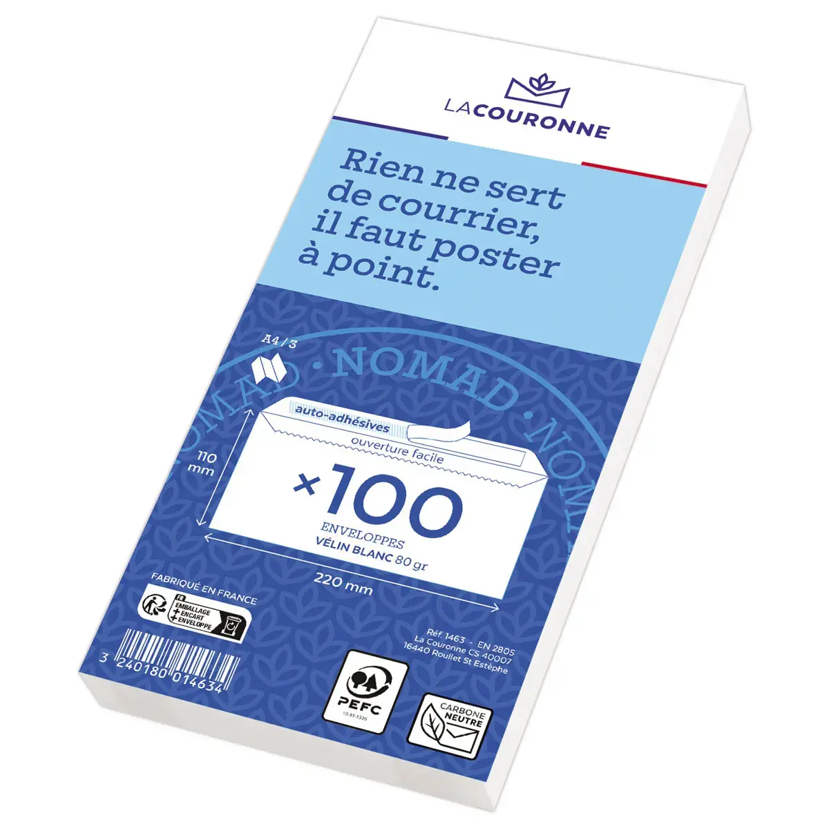 100 enveloppes blanches DL 110x220 80 g bande silicon&eacute;e 