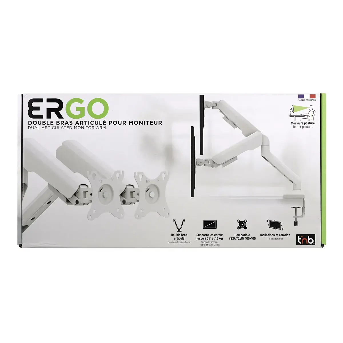 Bras porte-écran double articulé Ergo Line Noir