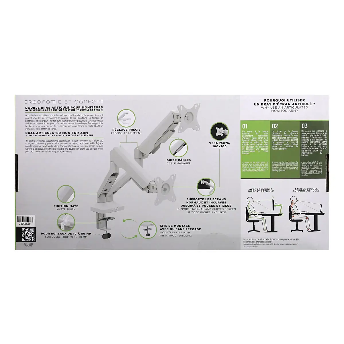 Bras porte-écran double articulé Ergo Line Noir