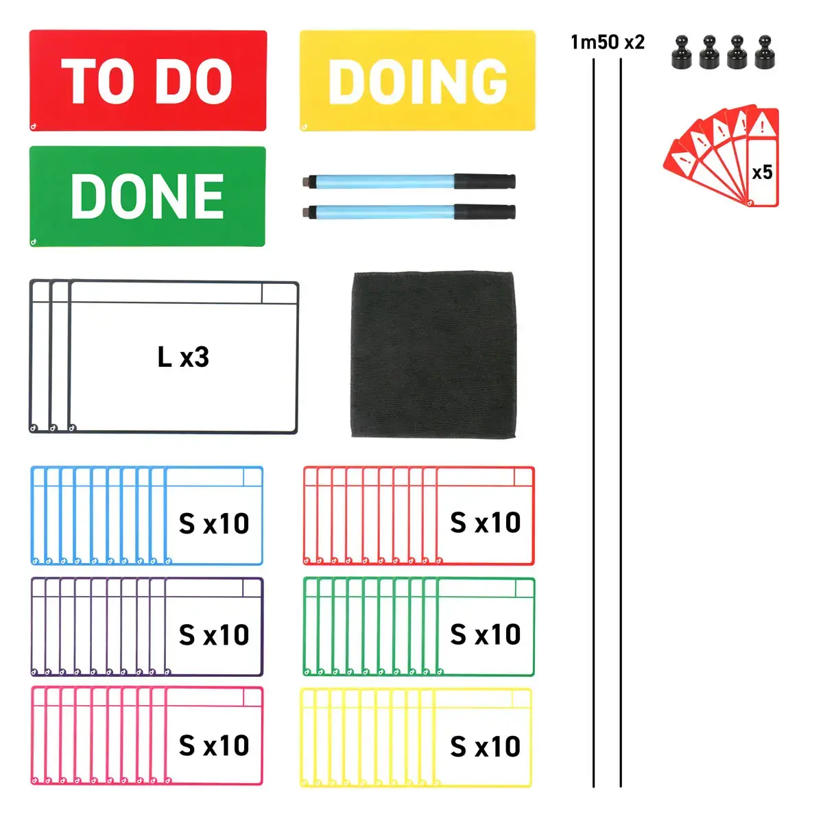 Cartes magnétiques pour tableau Scrum - 3 colonnes - Djois