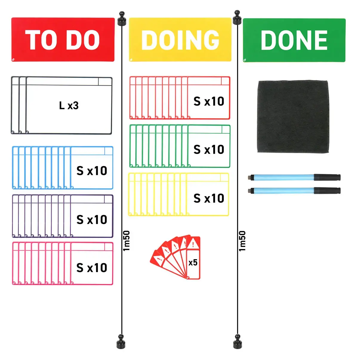Cartes magnétiques pour tableau Scrum - 3 colonnes - Djois