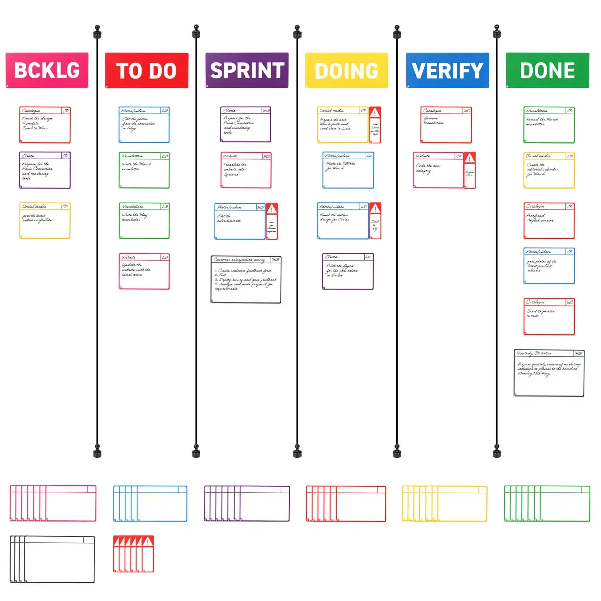Cartes magn&eacute;tiques pour tableau Scrum - 6 colonnes - Djois 