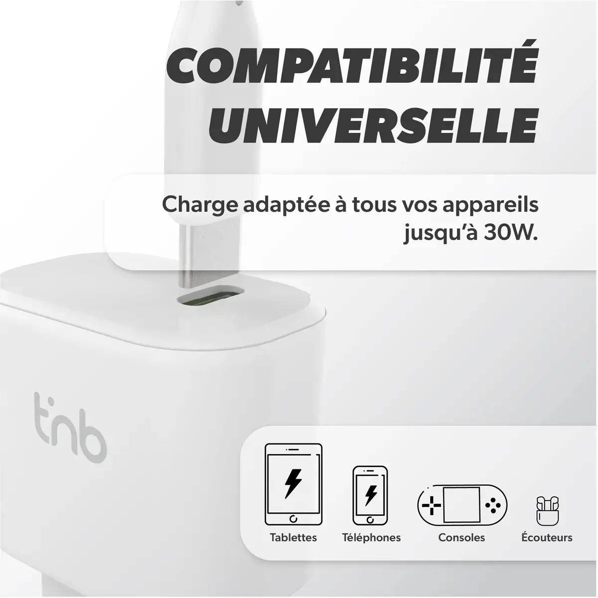 Chargeur USB-C - 30W - Blanc - T'nB 