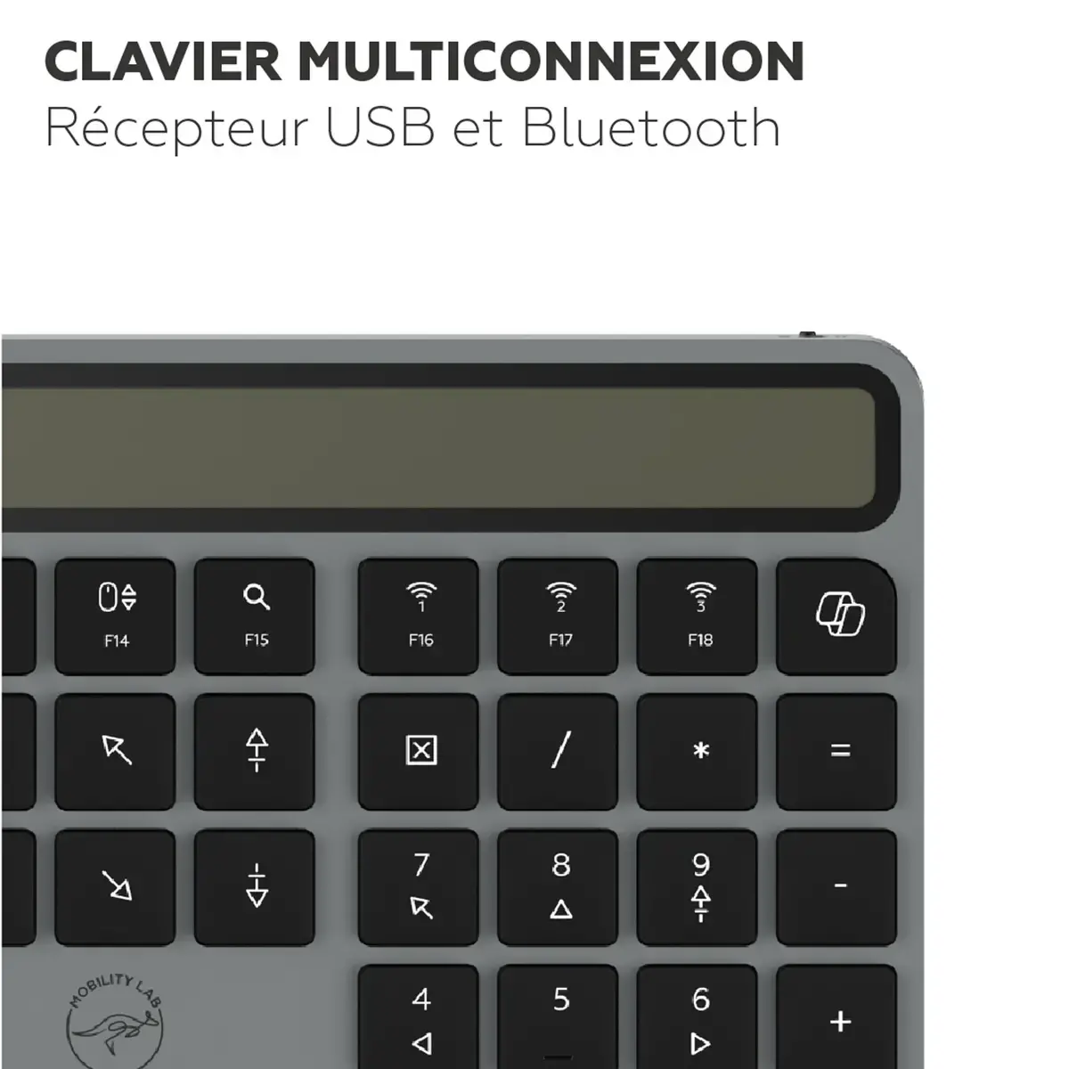 Clavier solaire - Sans fil - Azerty - Noir - Mobility Lab