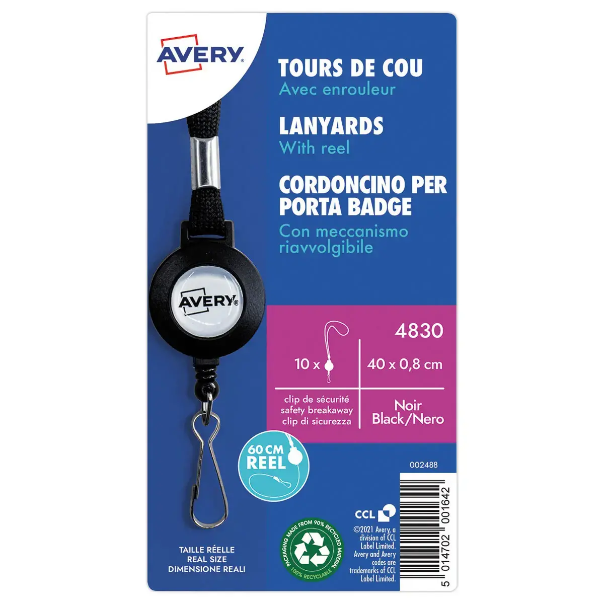 10 Enrouleurs porte-badges - Lacet noir - AVERY 