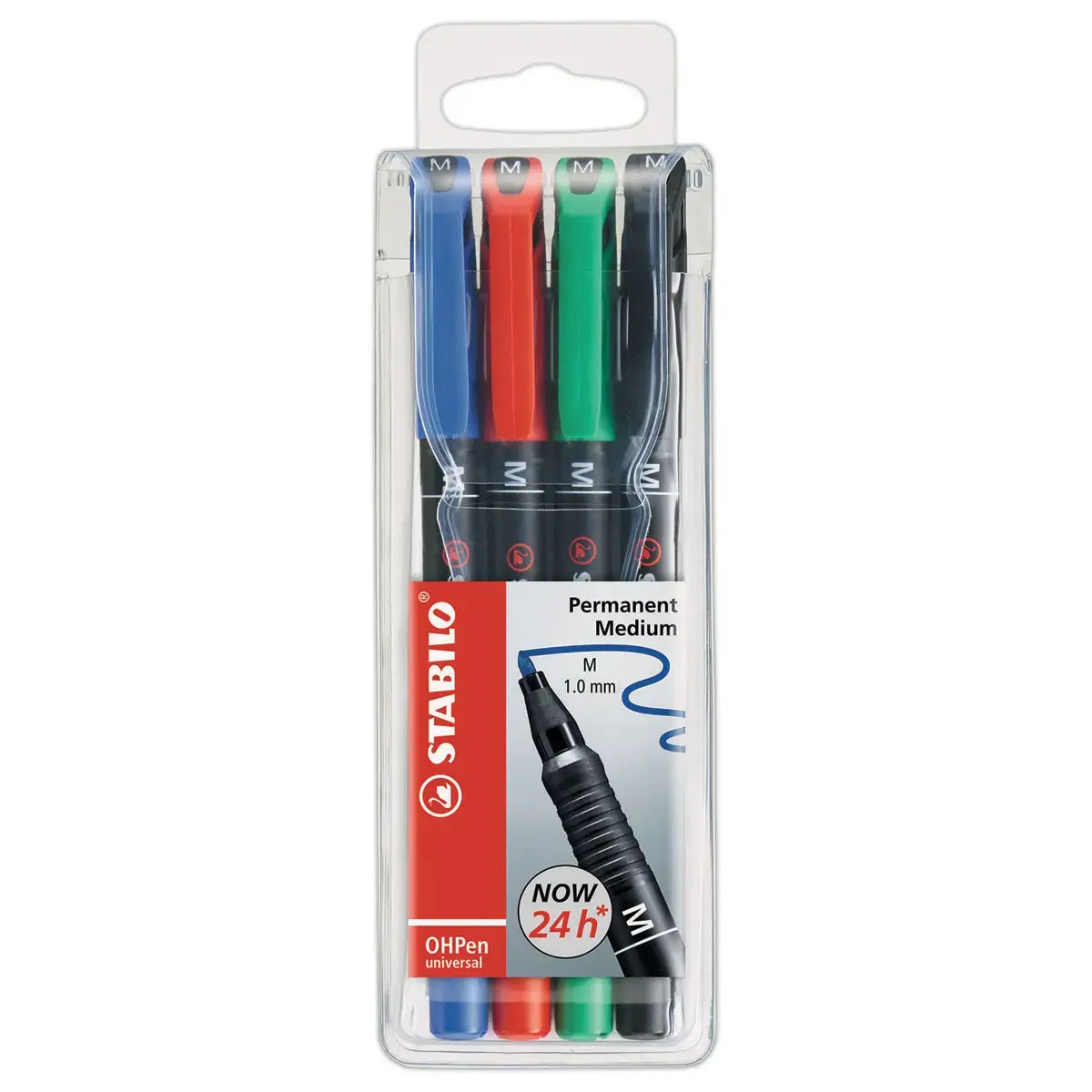 4 Marqueurs OHPen permanent medium 1 mm - Coloris assortis - STABILO 
