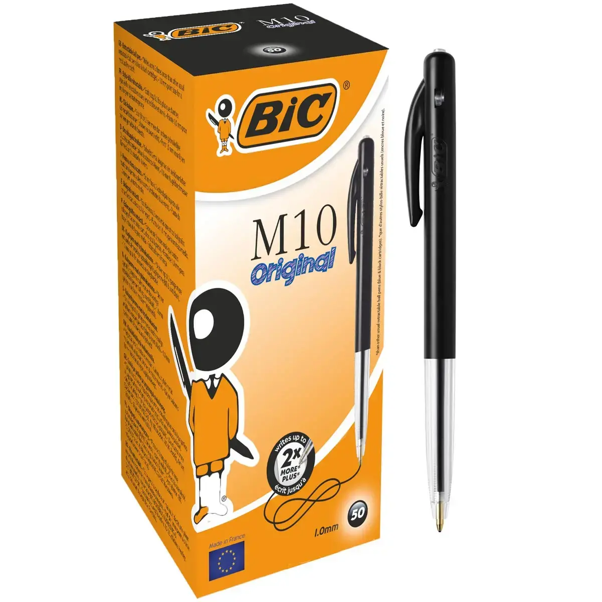 Stylo bille r&eacute;tractable M10 - &Eacute;criture moyenne - Noir - BIC 