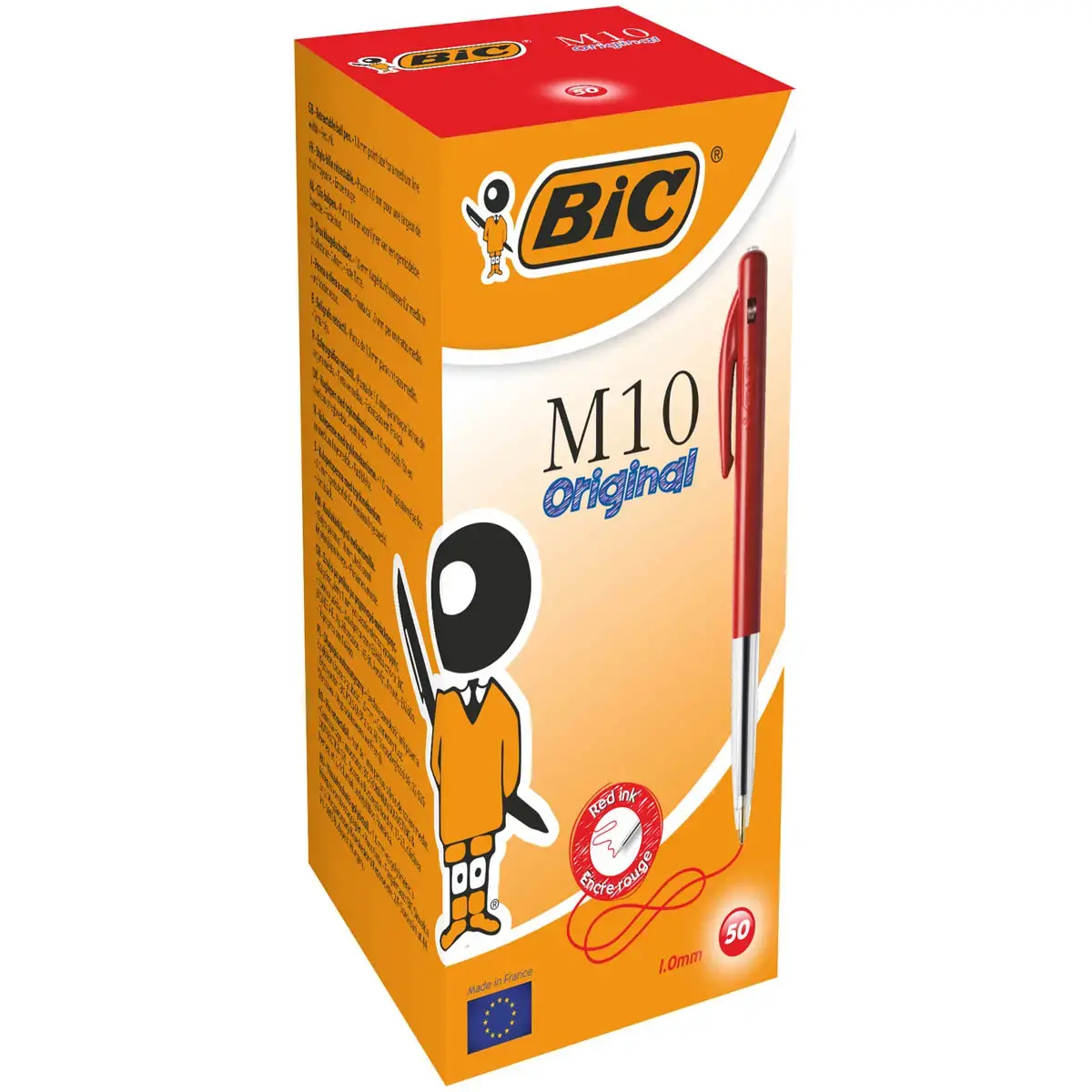 Stylo bille rétractable M10 - Écriture moyenne - Rouge - BIC